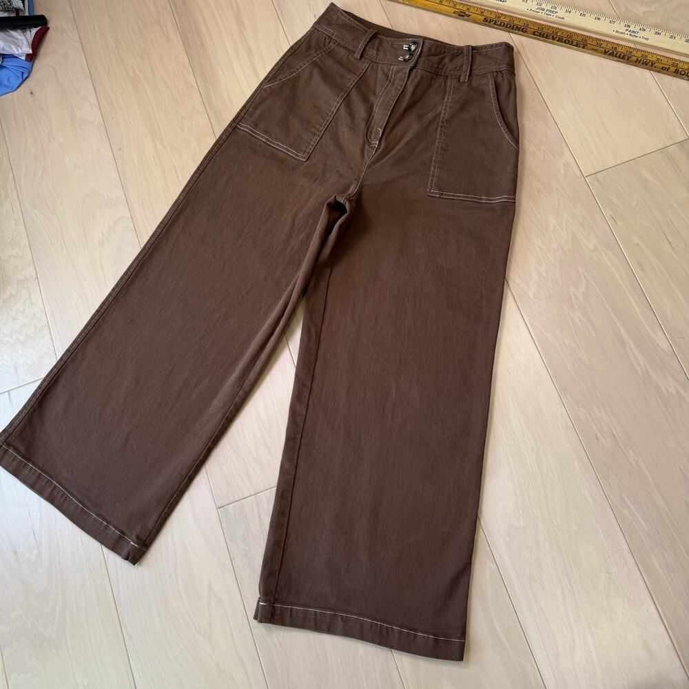 Frnch Paris Wide Leg Pants Women's Medium Brown Cotton Straight Minimalist - Picture 11 of 11